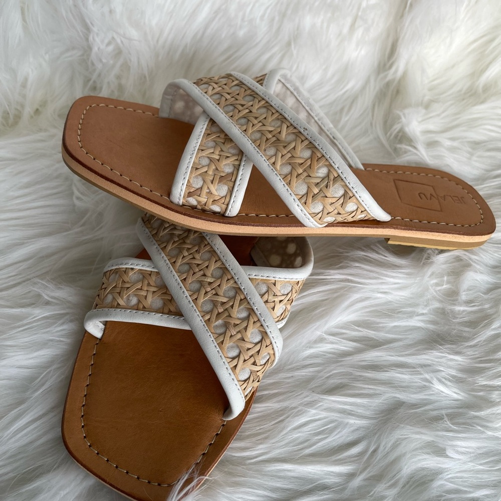 JELAVU sandals, size 40 EU, 10 US, color, white and brown